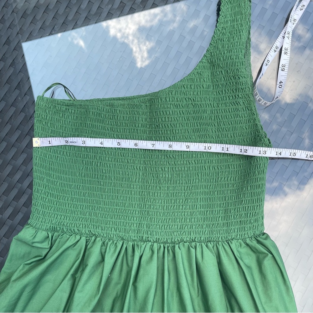 Opt green one shoulder midi cotton summer dress Sz L - Picture 11 of 12